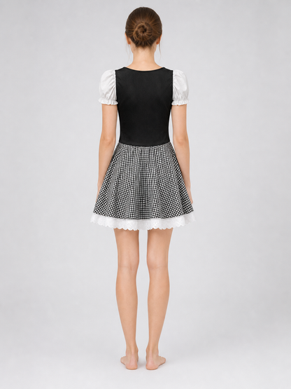 Folk-Style Costume Dress with Plaid Skirt