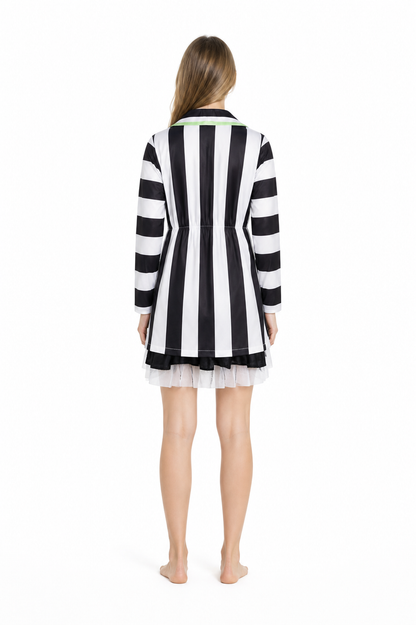Striped Cosplay Costume, 2-Dress Set back view