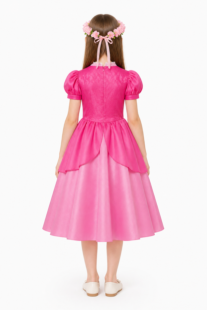 Puffy layered princess dress with short sleeves back view