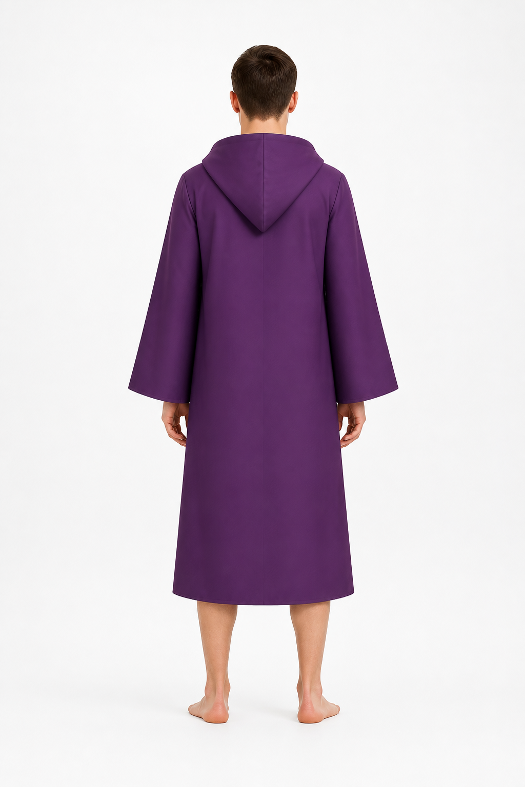 Purple Hooded Robe with Wide Sleeves back view