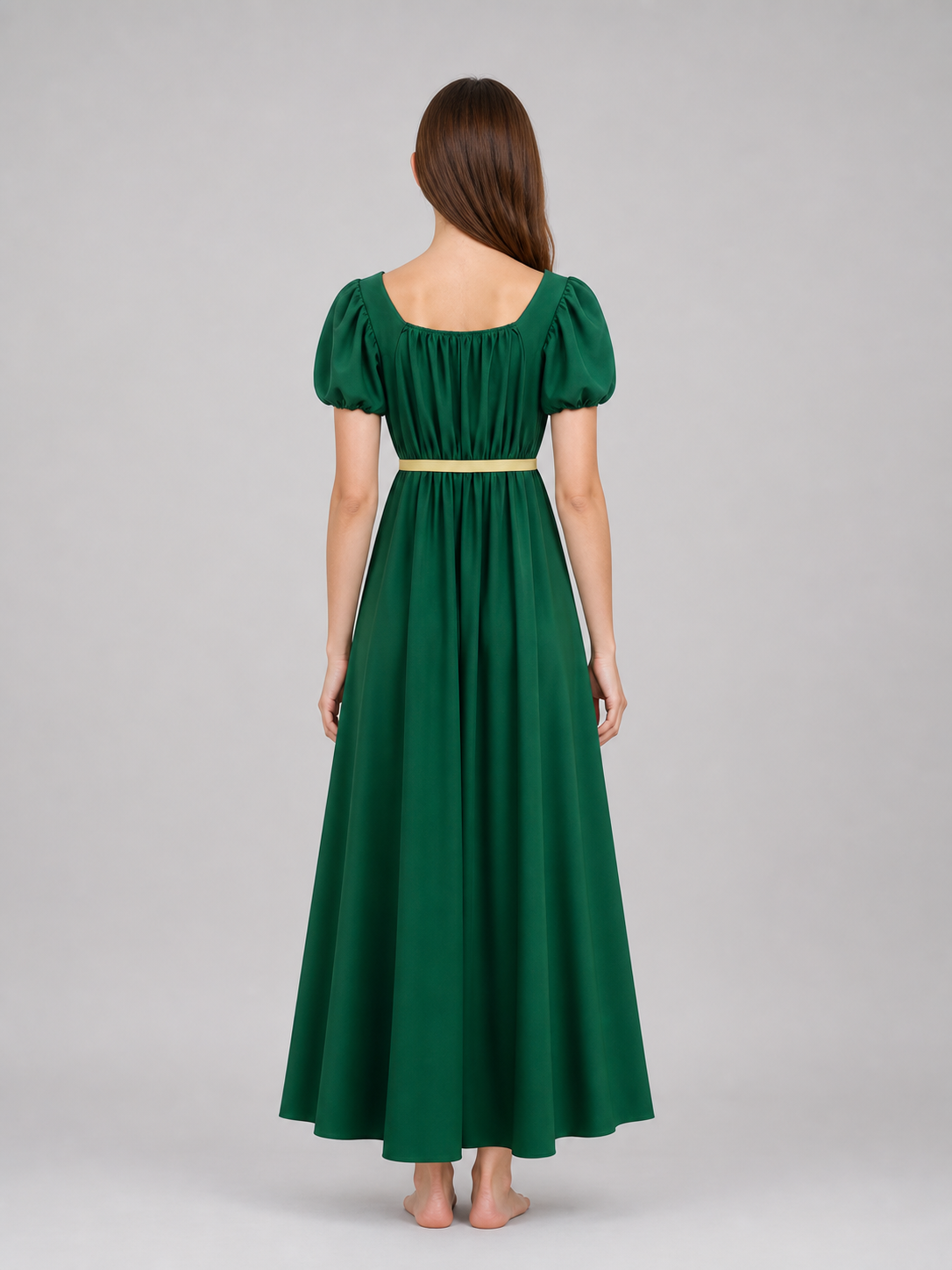 Bridgerton-Style Dress with Belt, Green