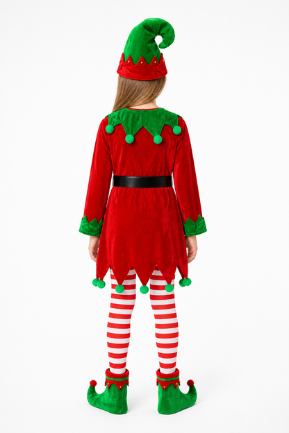 New Year's Elf Costume with Dress, Hat, and Belt back view