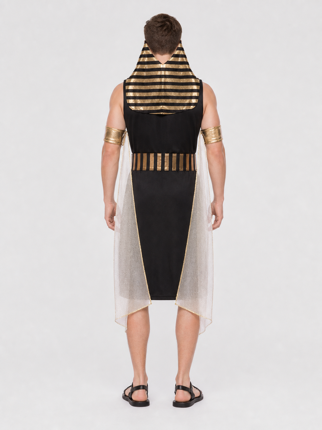 Pharaoh Costume with Nemes Headdress and Golden Hieroglyphs