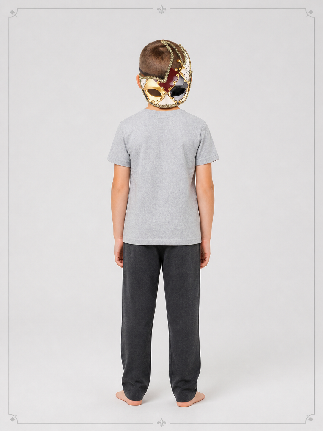 Black-and-White Carnival Mask with Red and Gold back view
