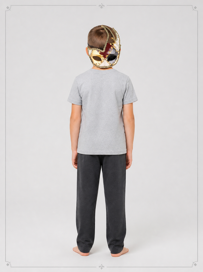 Black-and-White Carnival Mask with Red and Gold back view