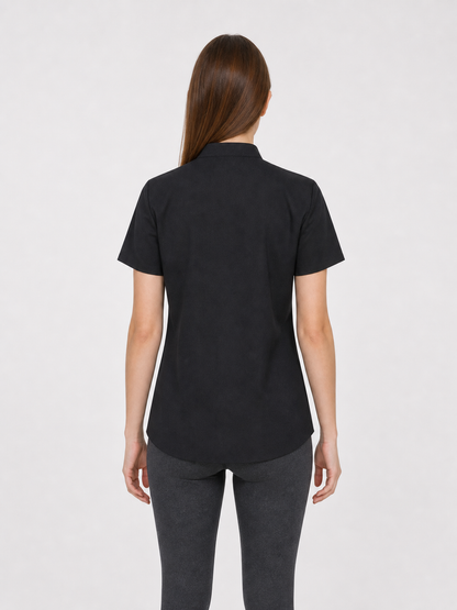 Black cosplay shirt with a stand collar