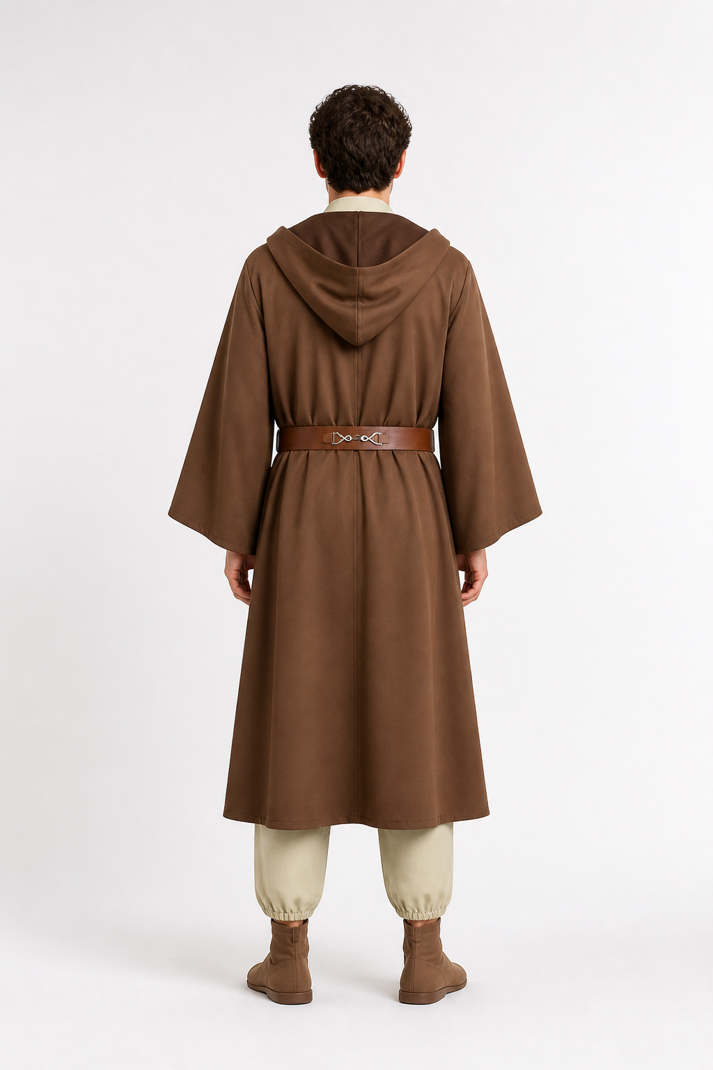 Obi-Wan Hooded Costume with Belt for Cosplay back view