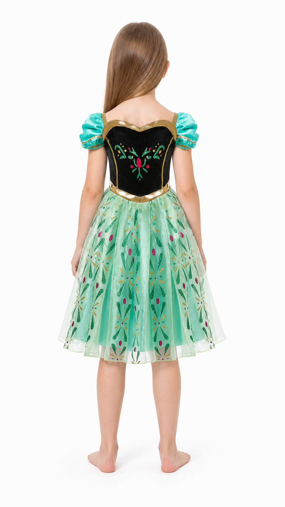 Children's Carnival Dress with a Full Skirt and Flowers back view
