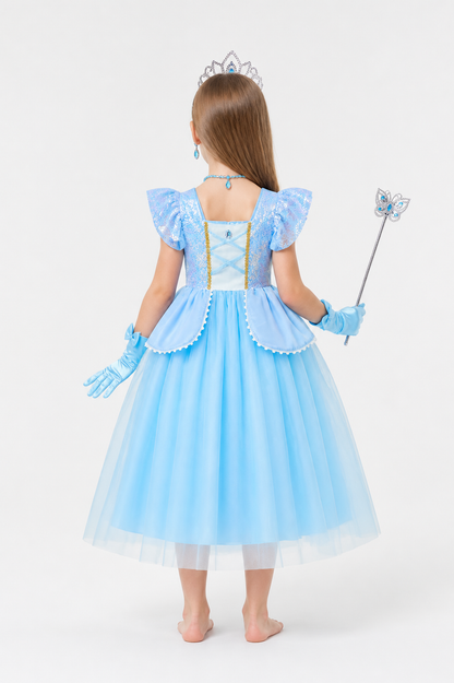 Blue Princess Ball Gown with Accessories back view