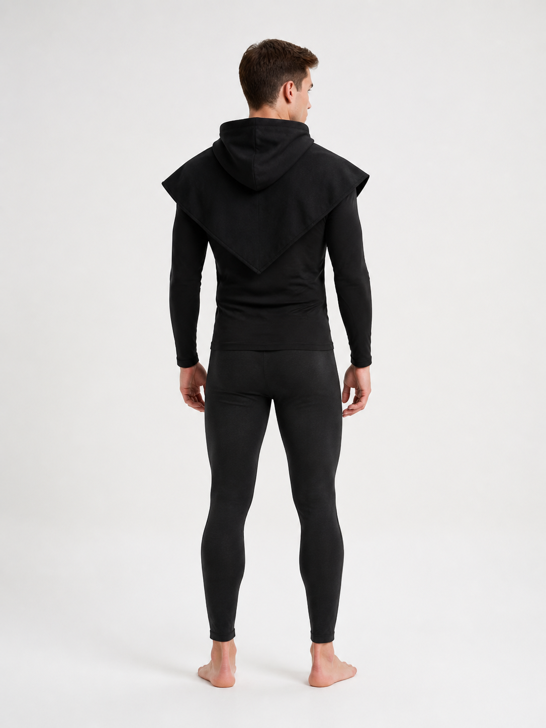 Black Carnival Cloak with Hood and Mask back view 3