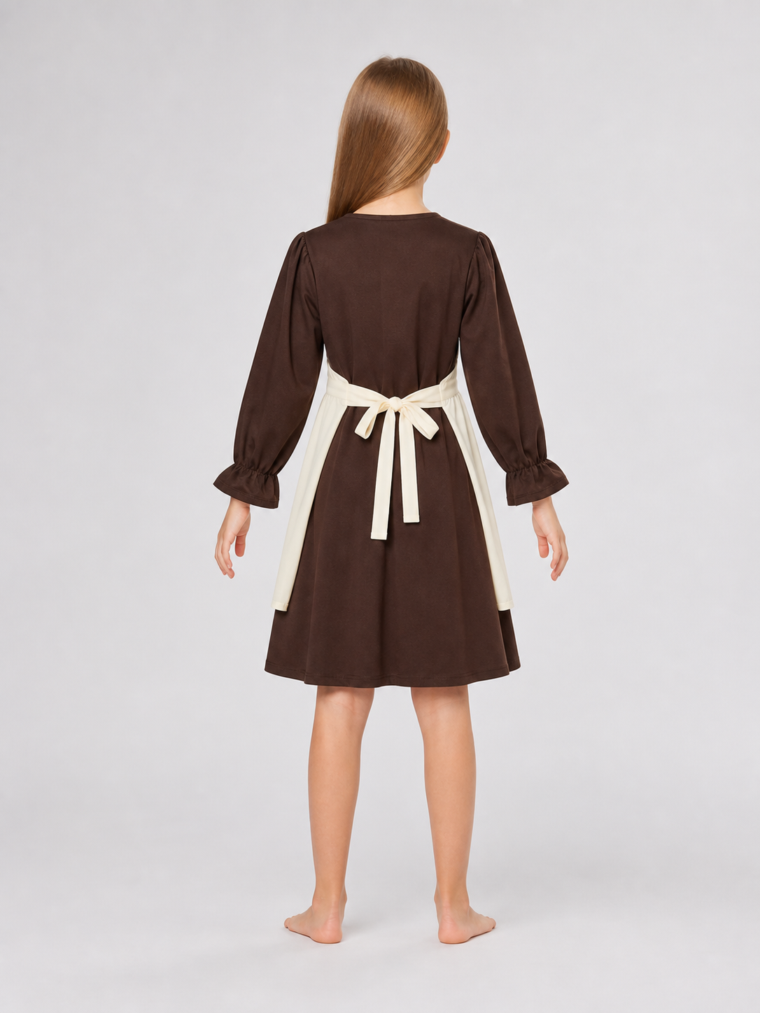 Victorian costume with dress, apron, and bonnet