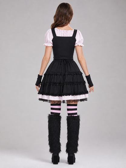Lolita-Style Uniform Dress, Black and Pink Costume