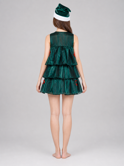 Christmas tree costume dress with tiered ruffles