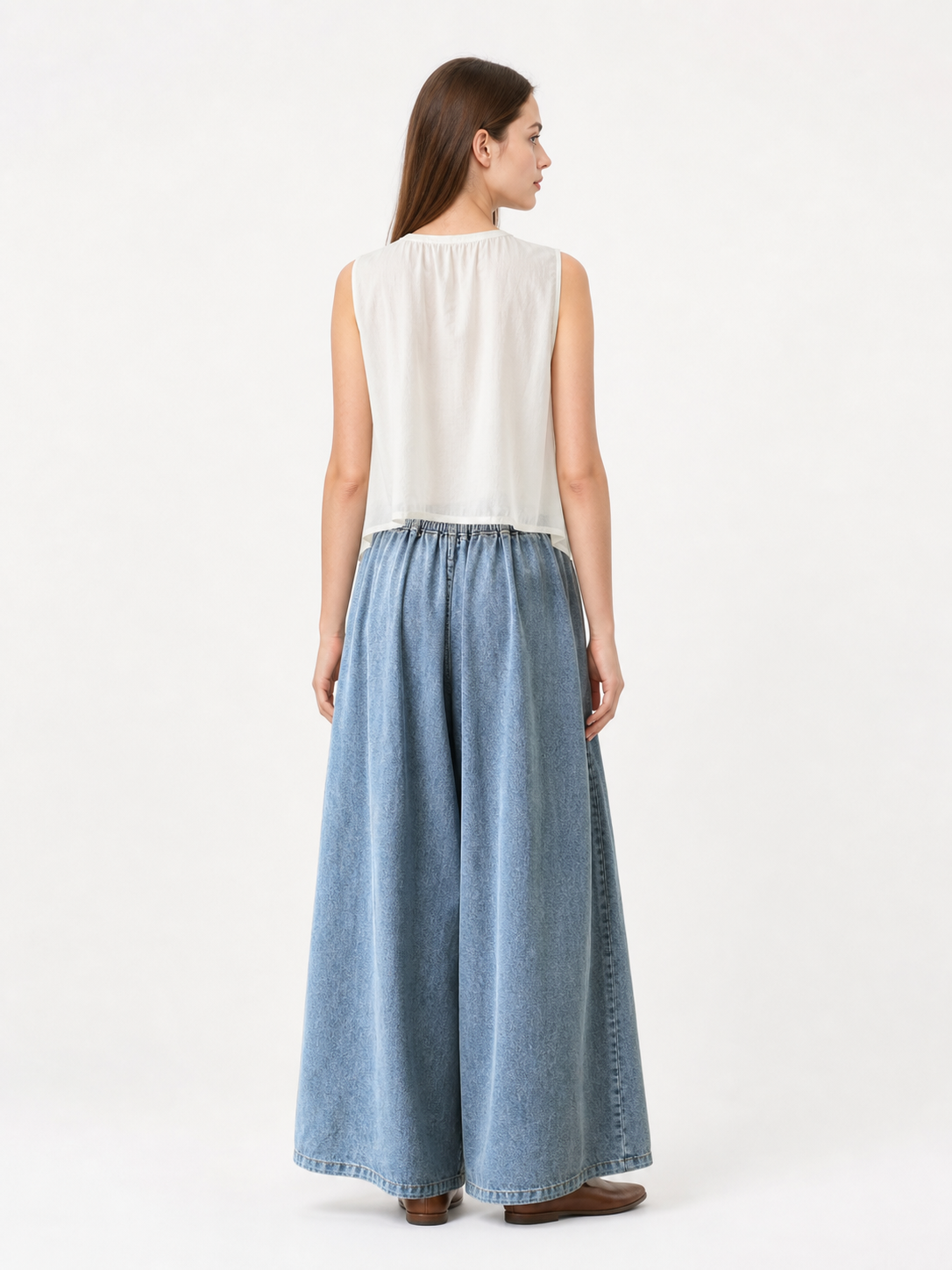 Light Blue Palazzo Pants with an Elastic Waist back view 3