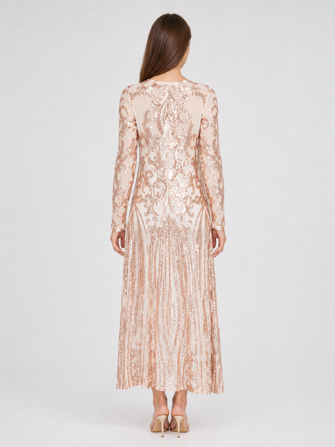 Long Sequin-Embroidered Cape with Baroque Pattern