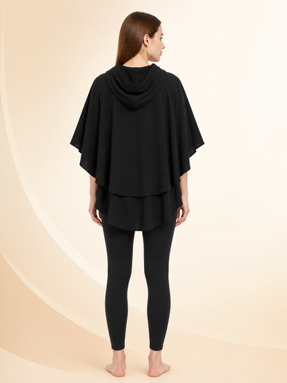 Women's Gothic Hooded Cape Cloak for Halloween Cosplay, Black Flowing Draped back view 4