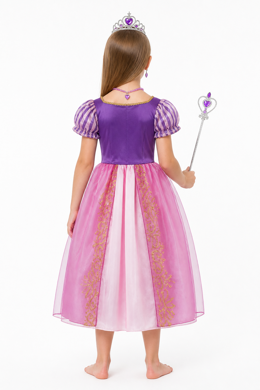Princess costume with a full skirt, crown, and wand back view