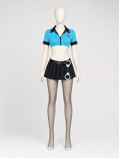 Police Costume for a Role-Play Look with Cap back view