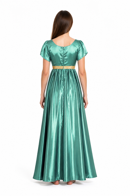 Mint Empire Waist Dress with Square Neckline back view