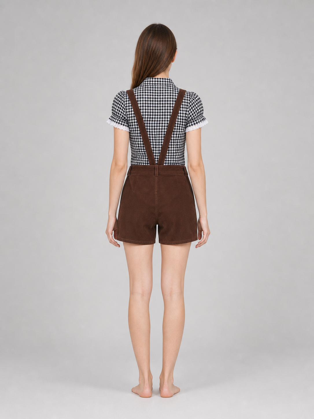 Shirt and Brown Suspender Shorts Set