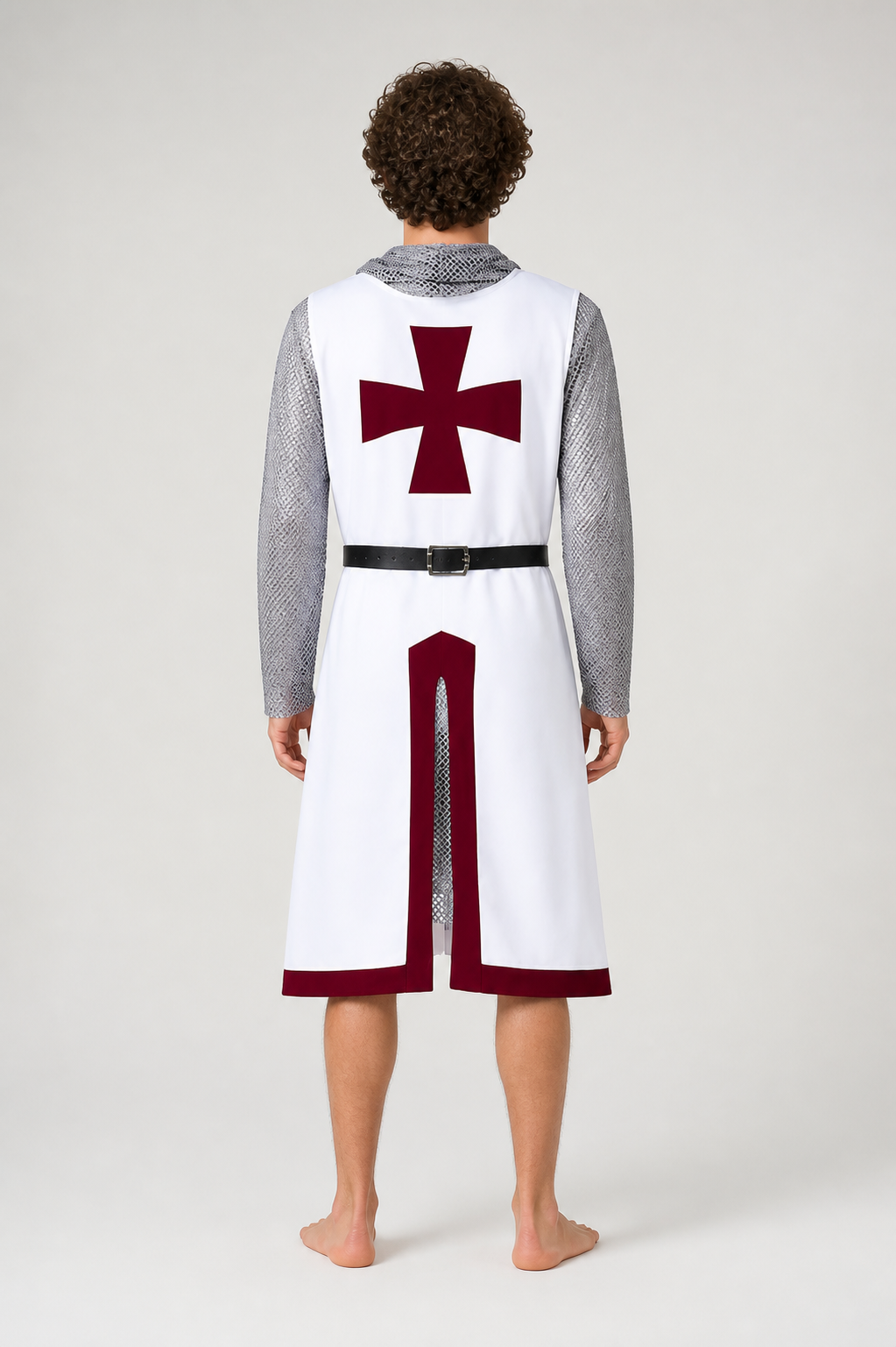 Templar Costume with Red Cross and Chainmail back view
