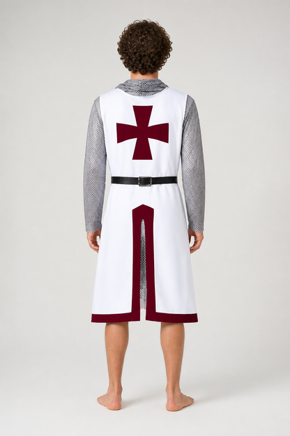 Templar Costume with Red Cross and Chainmail back view