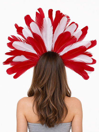 Carnival Headpiece with Red and White Feathers