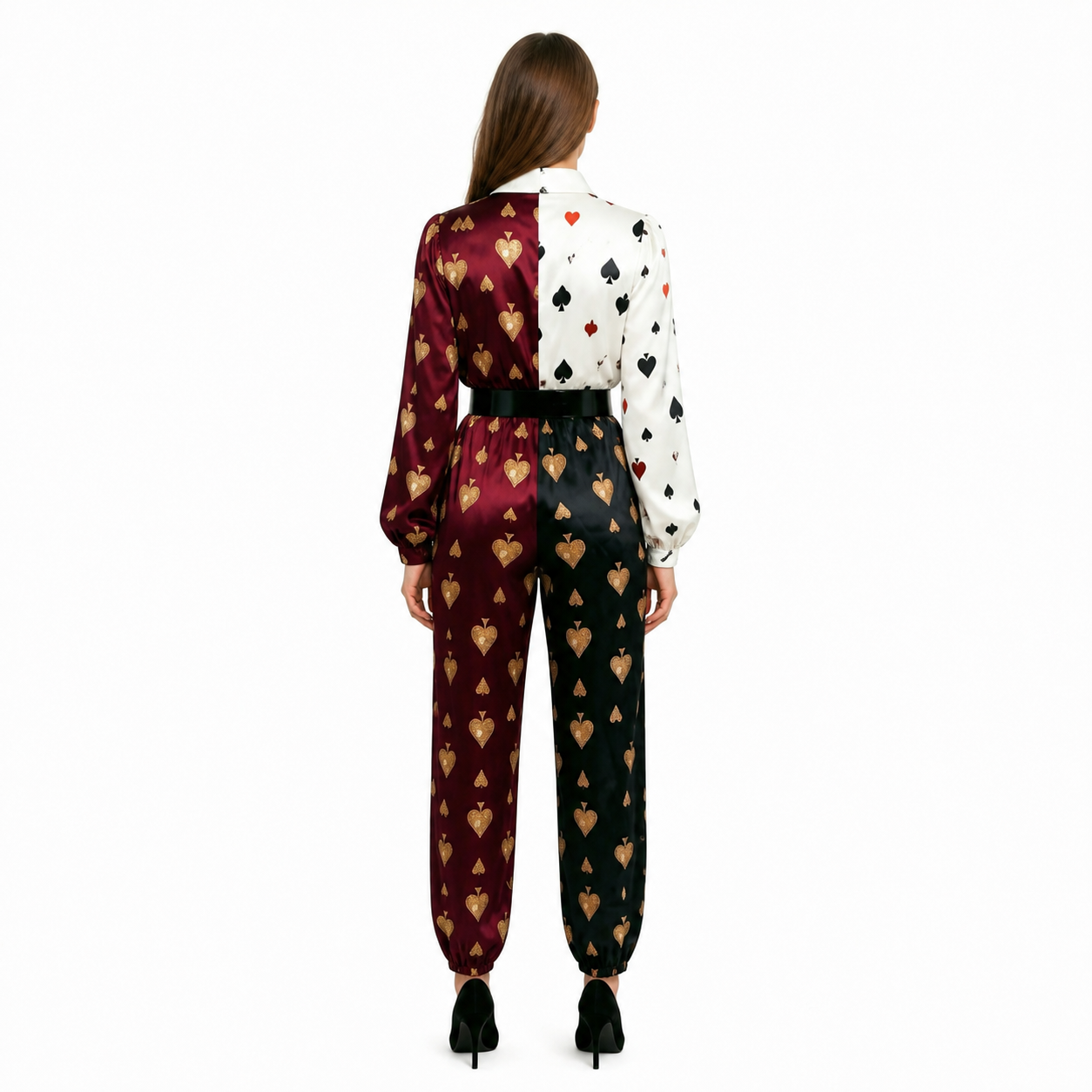 Card Suit Print Cosplay Jumpsuit back view