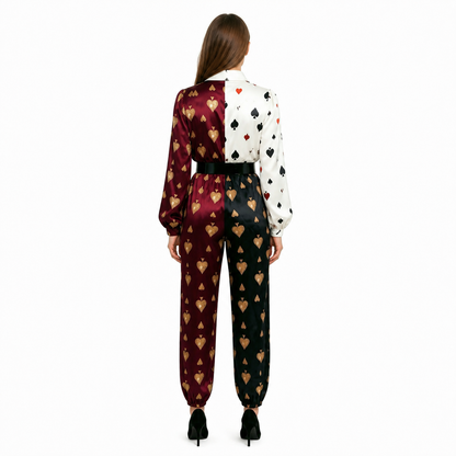 Card Suit Print Cosplay Jumpsuit back view