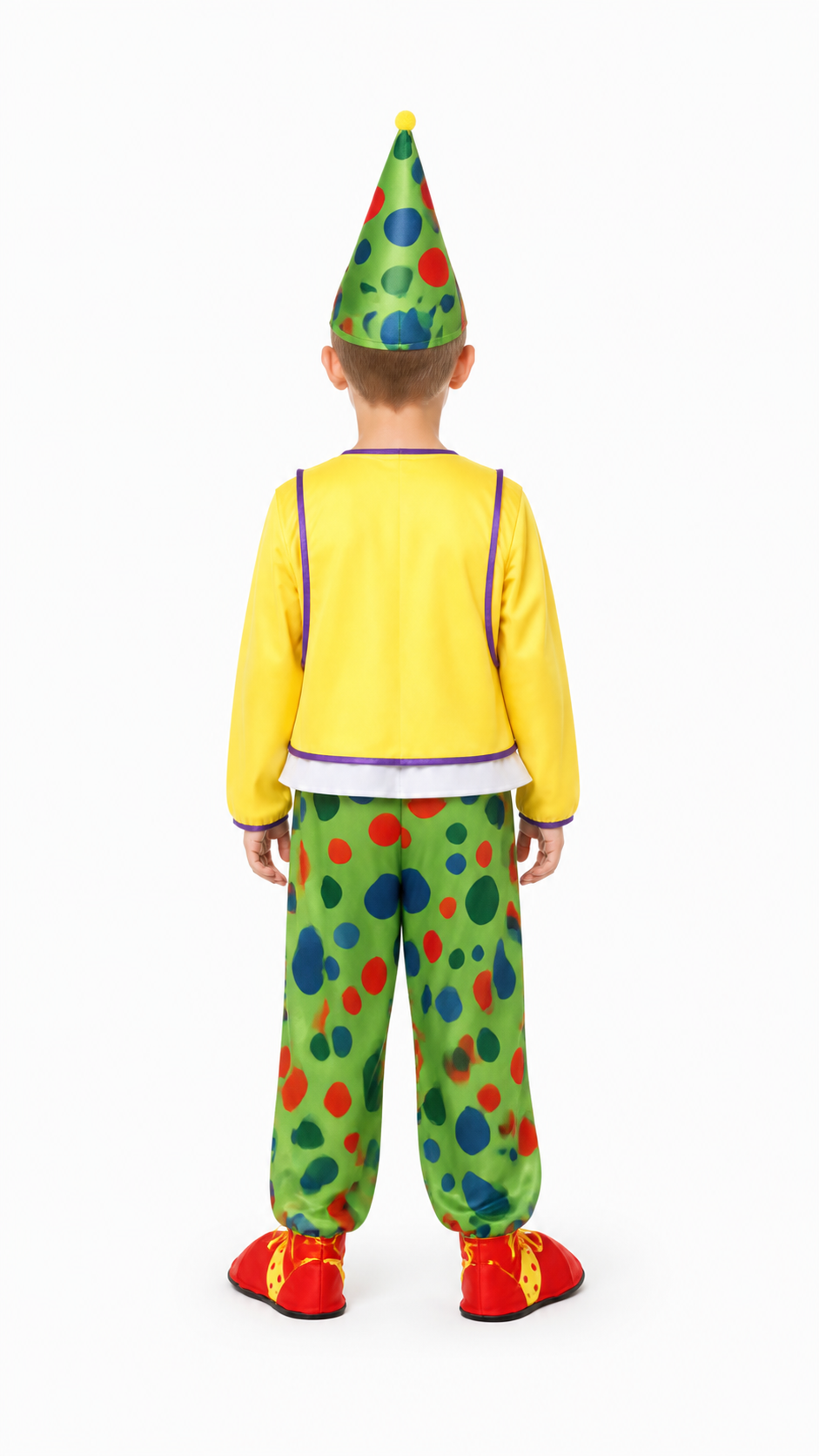 Clown Costume with Hat and Polka-Dot Jumpsuit back view