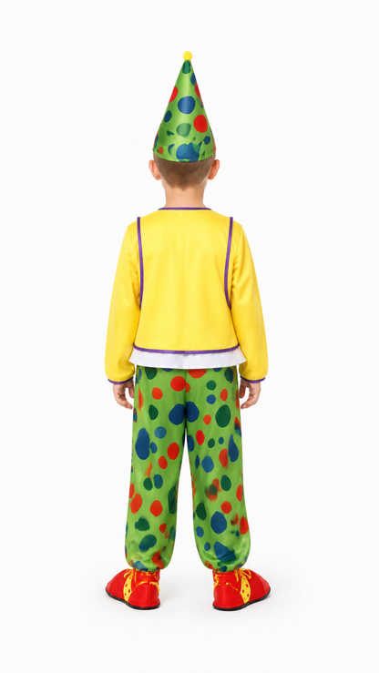Clown Costume with Hat and Polka-Dot Jumpsuit back view