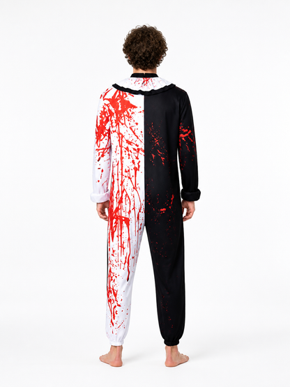 Black-and-White Clown Jumpsuit with Blood Print back view
