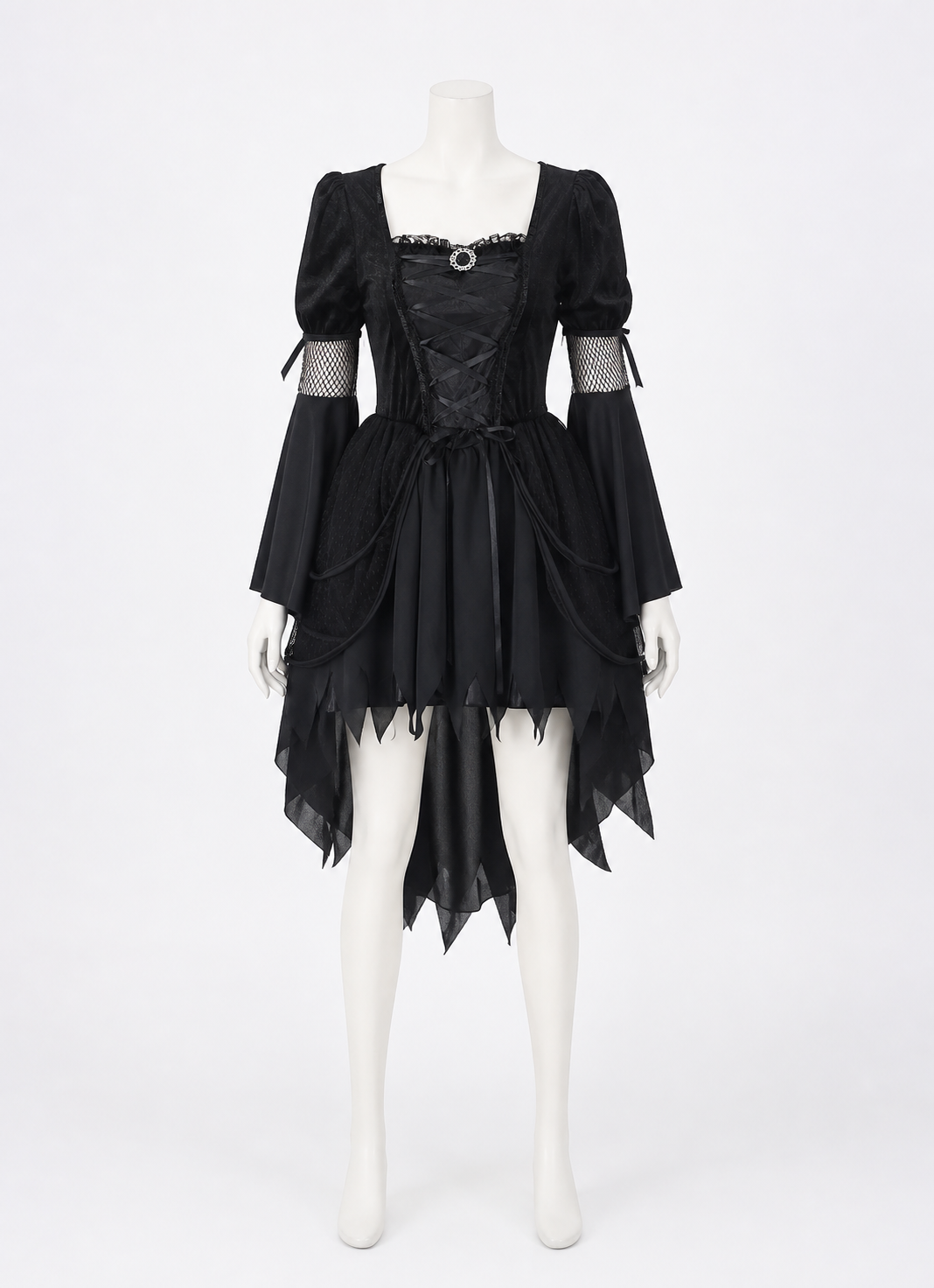 Black Gothic Witch Halloween Dress with Full Skirt