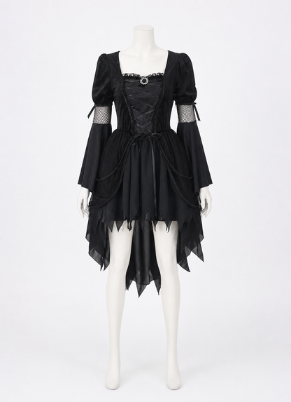 Black Gothic Witch Halloween Dress with Full Skirt