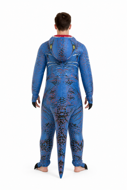 Dinosaur Jumpsuit with Open Mouth and Long Tail back view