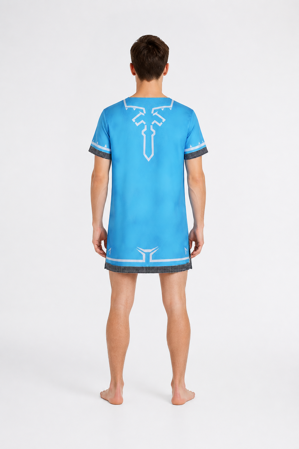 Dress with Short Sleeves and Geometric Pattern back view