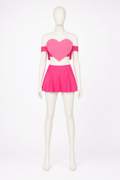 Off-the-Shoulder Crop Top and Heart Skirt Set back view