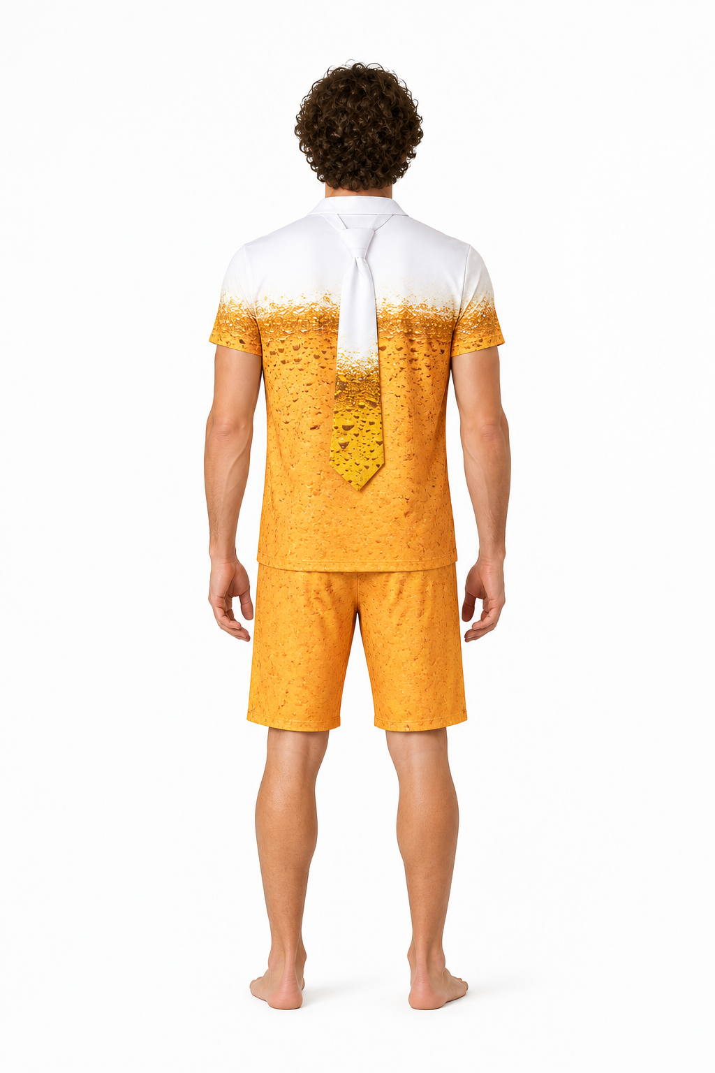 Stage Costume with Beer Print, Shorts, and Tie back view