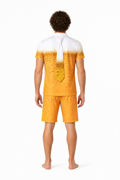 Stage Costume with Beer Print, Shorts, and Tie back view
