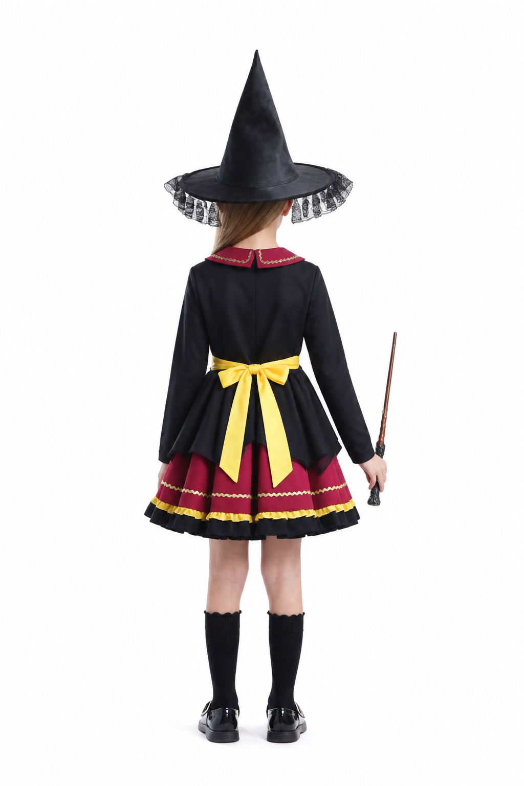 Witch Costume with Layered Dress and Lace Hat