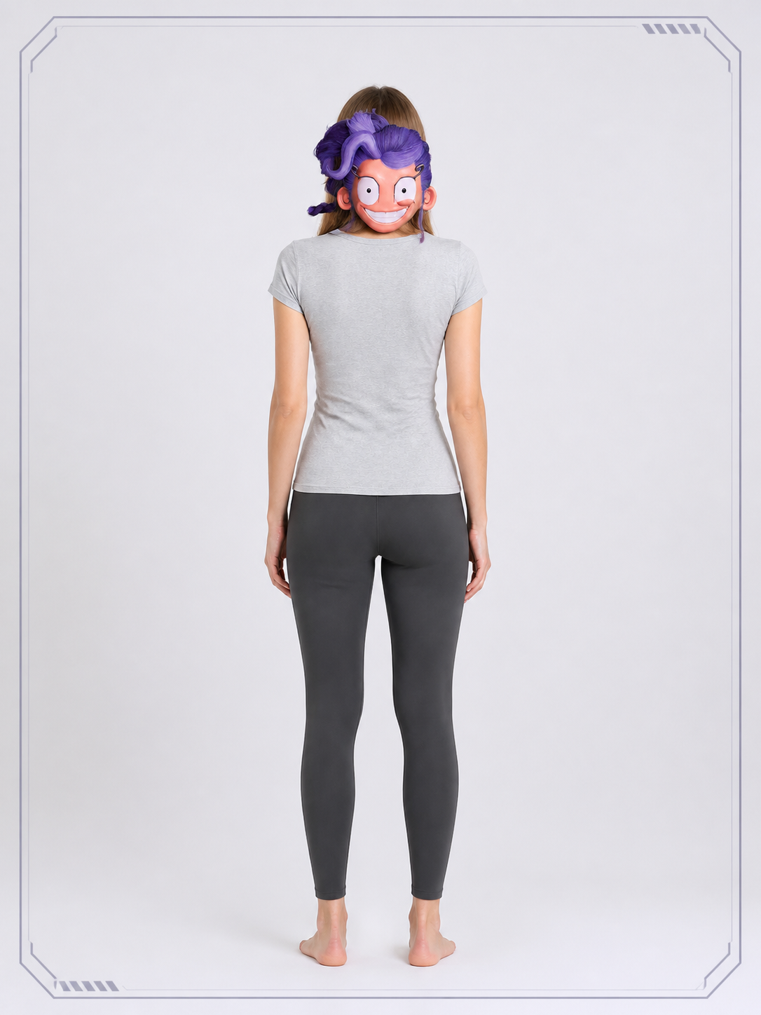 Cosplay Mask with Purple Hair and an Orange Face back view