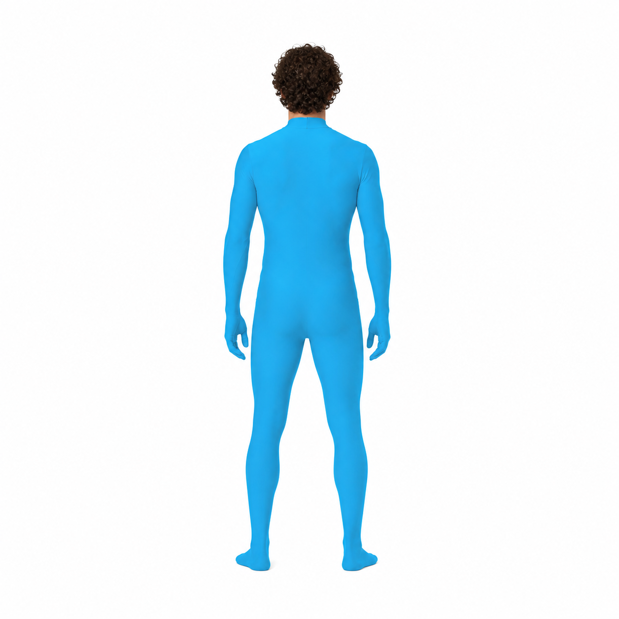 Fitted Blue Jumpsuit with a High Collar back view