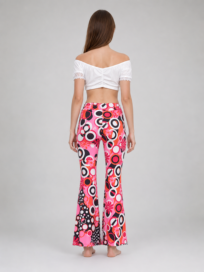 Flared Pants with a Bold Retro-Style Print