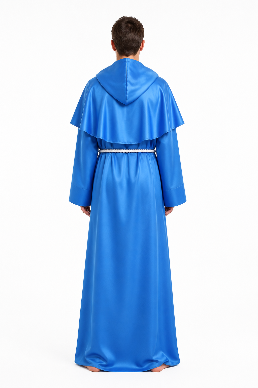 Blue Hooded Monk’s Cloak with Cross back view
