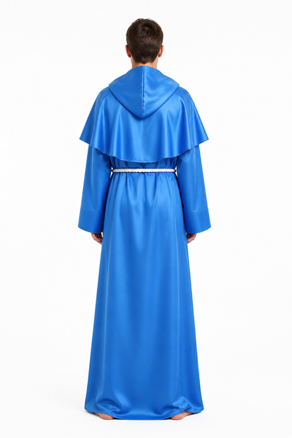 Blue Hooded Monk’s Cloak with Cross back view