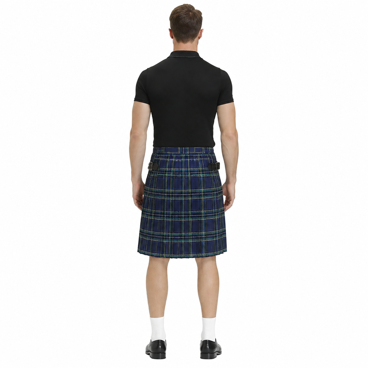 Pleated Plaid Skirt with Straps and Buckles back view