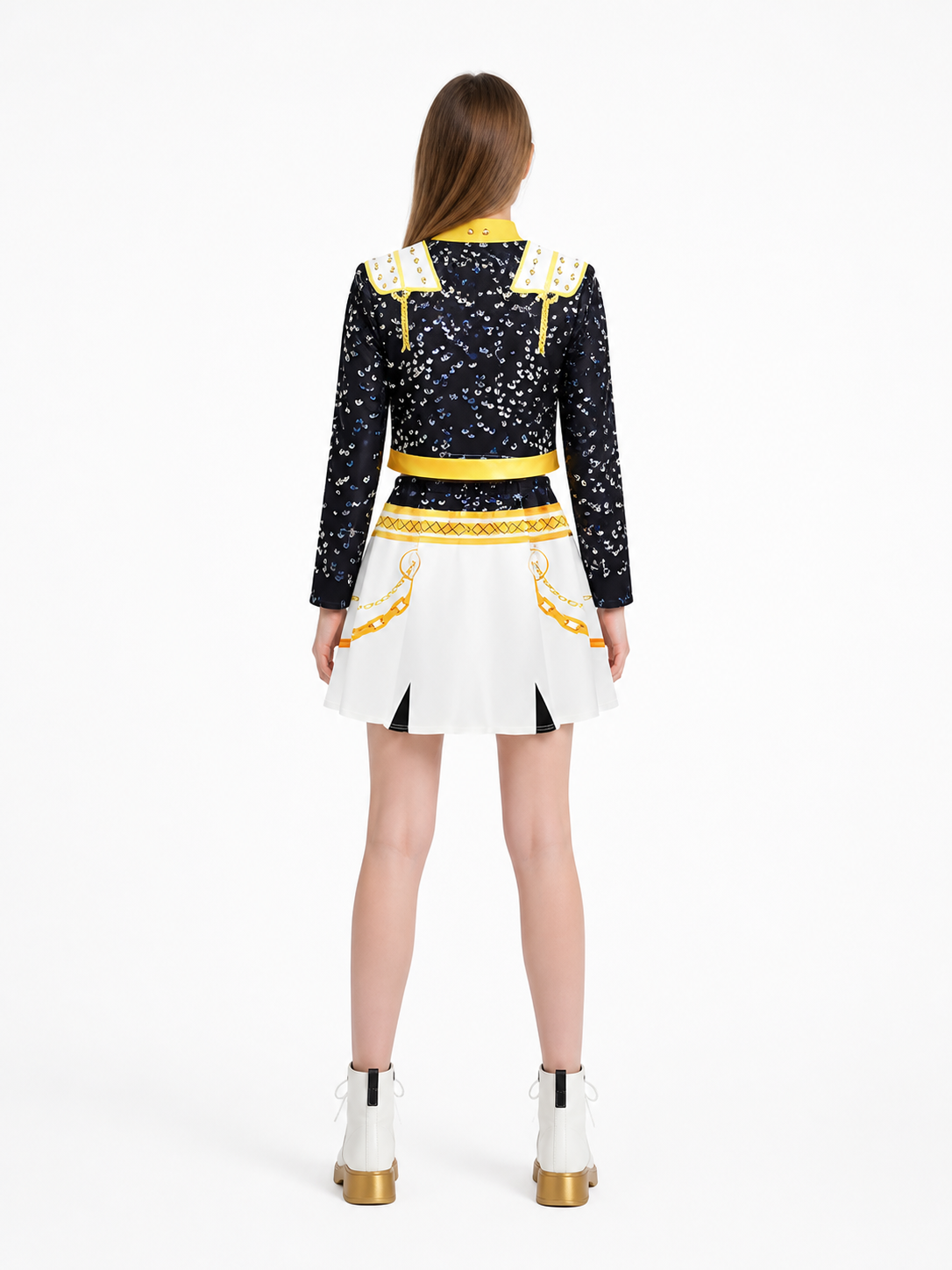 Children's Dark Blue Stage Costume with Jacket and Skirt back view