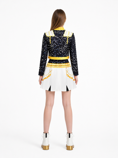Children's Dark Blue Stage Costume with Jacket and Skirt back view