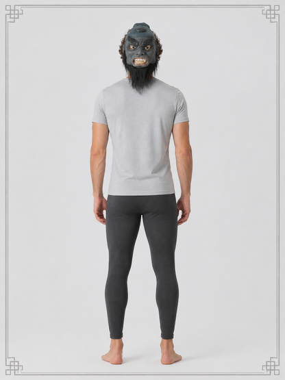 Gray-Black Carnival Mask with Hair and Beard back view