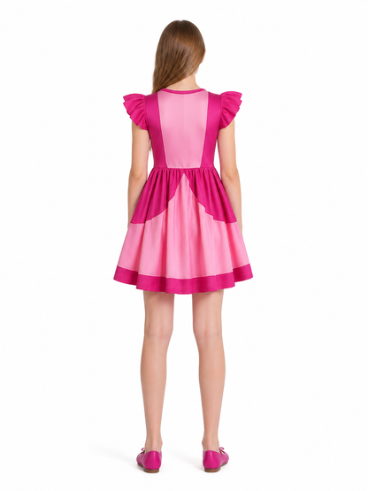 Rosalina Dress with Emblem, Short Sleeves back view